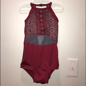 Burgundy and Gray Mesh leotard from Five Dancewear